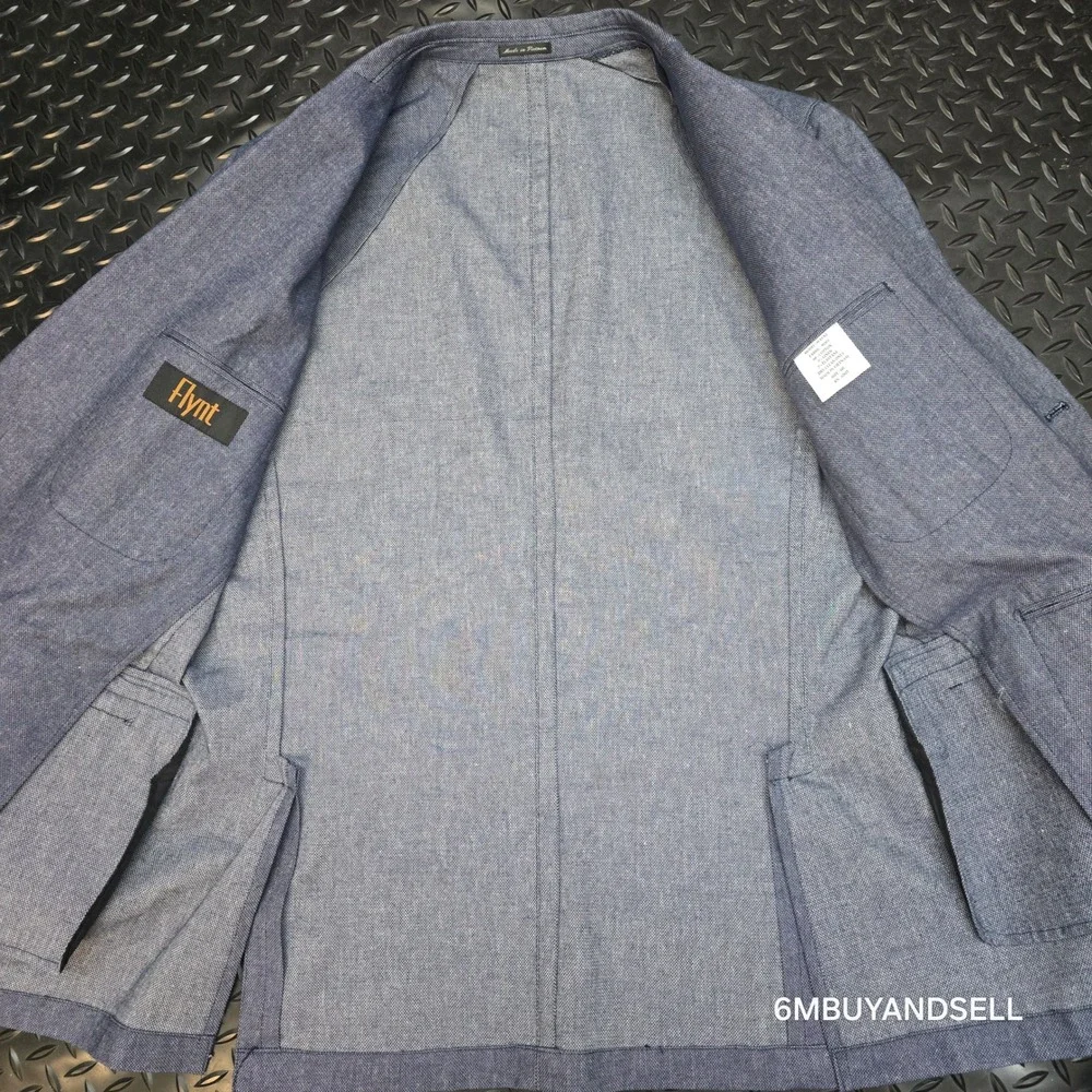 Flynt Mens Wayne Blue Cotton Linen Blend 2 Button Blazer Sport Coat Size 44L‎